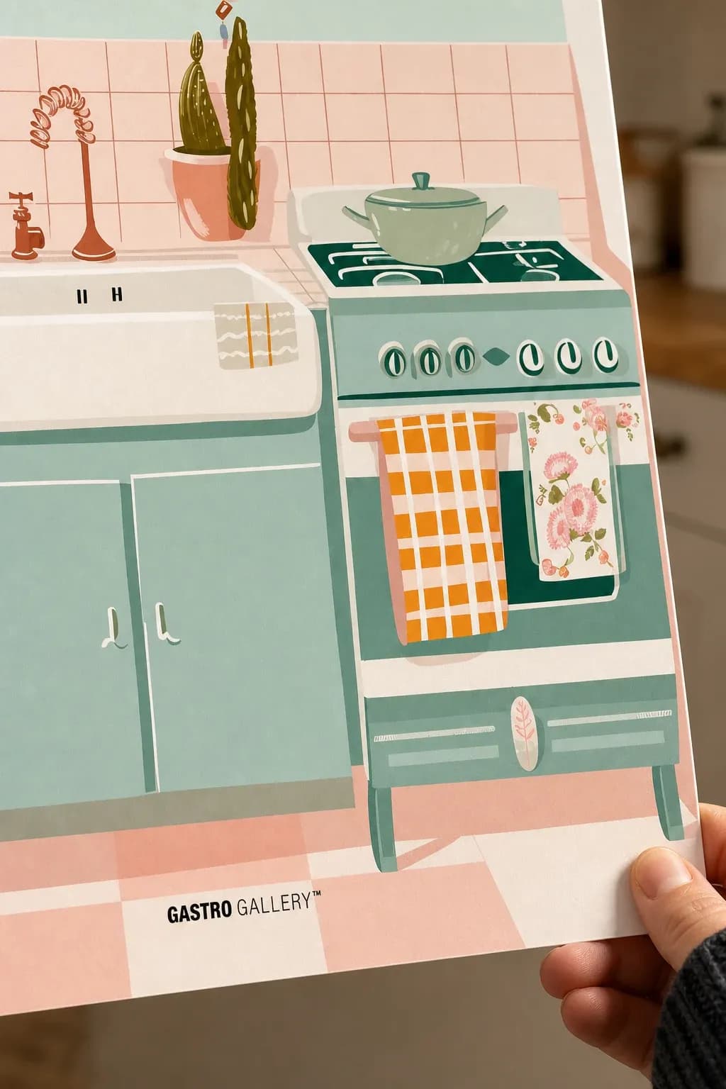 Retro Pastel Kitchen — framed on a wall