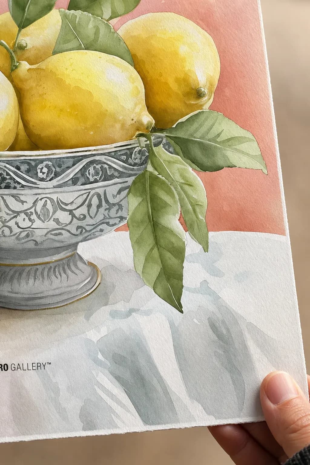 Lemons in Porcelain — framed on a wall
