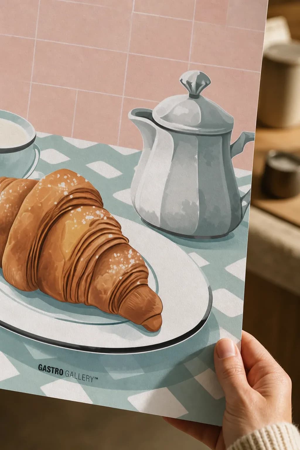 Breakfast Croissant Tea — framed on a wall