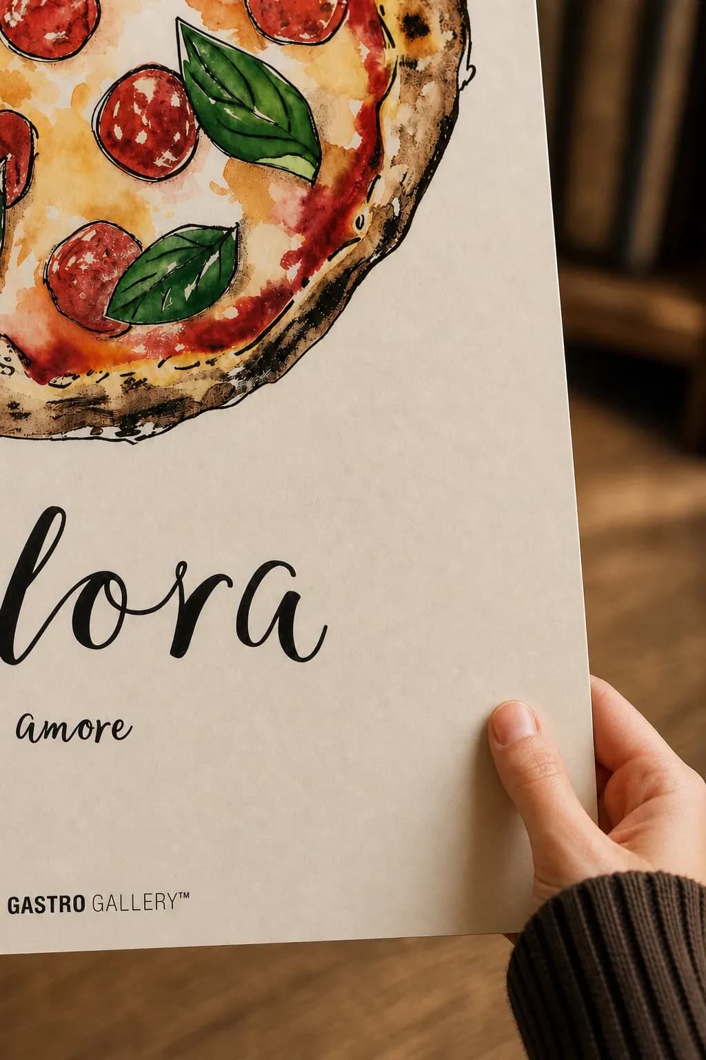 Classic Margherita Pizza — framed on a wall