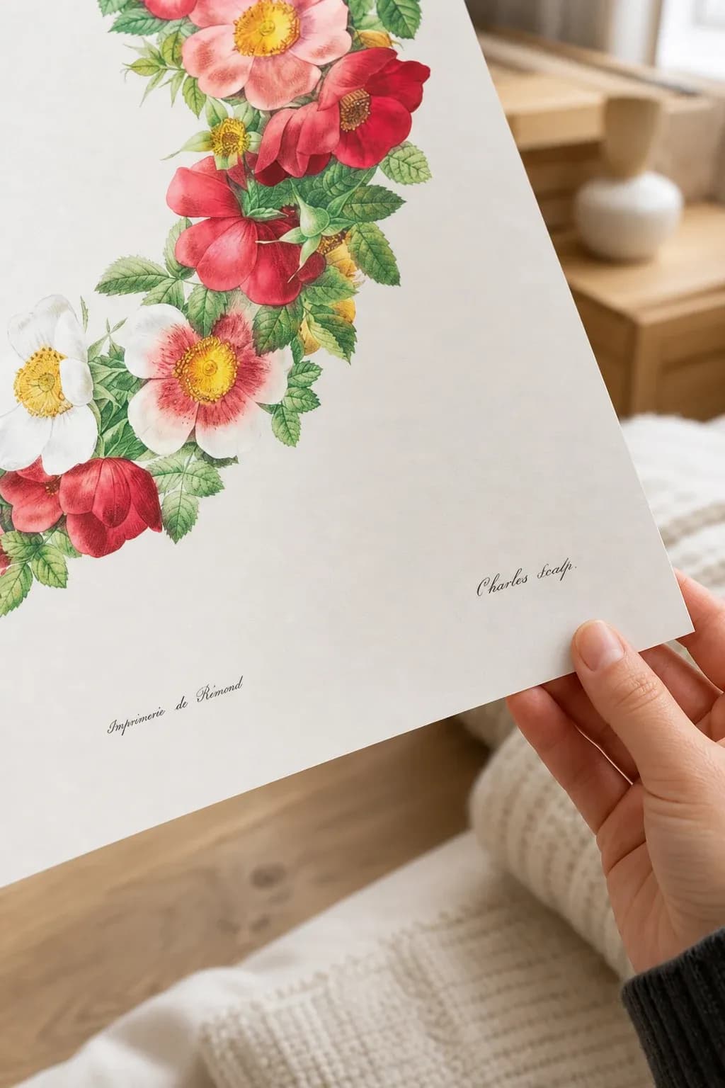 Couronne de fleurs — framed on a wall