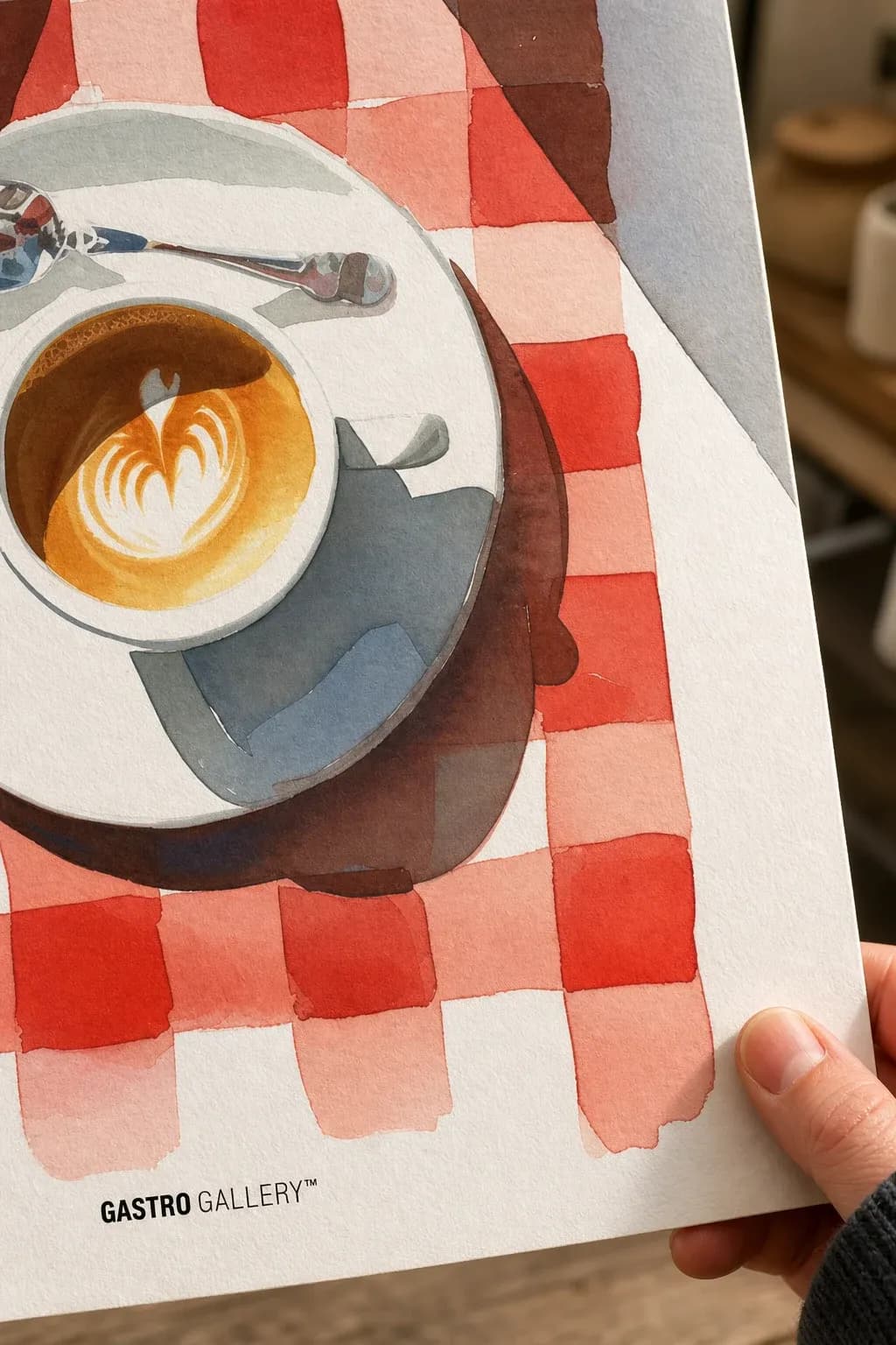 Croissant and Cappuccino — framed on a wall