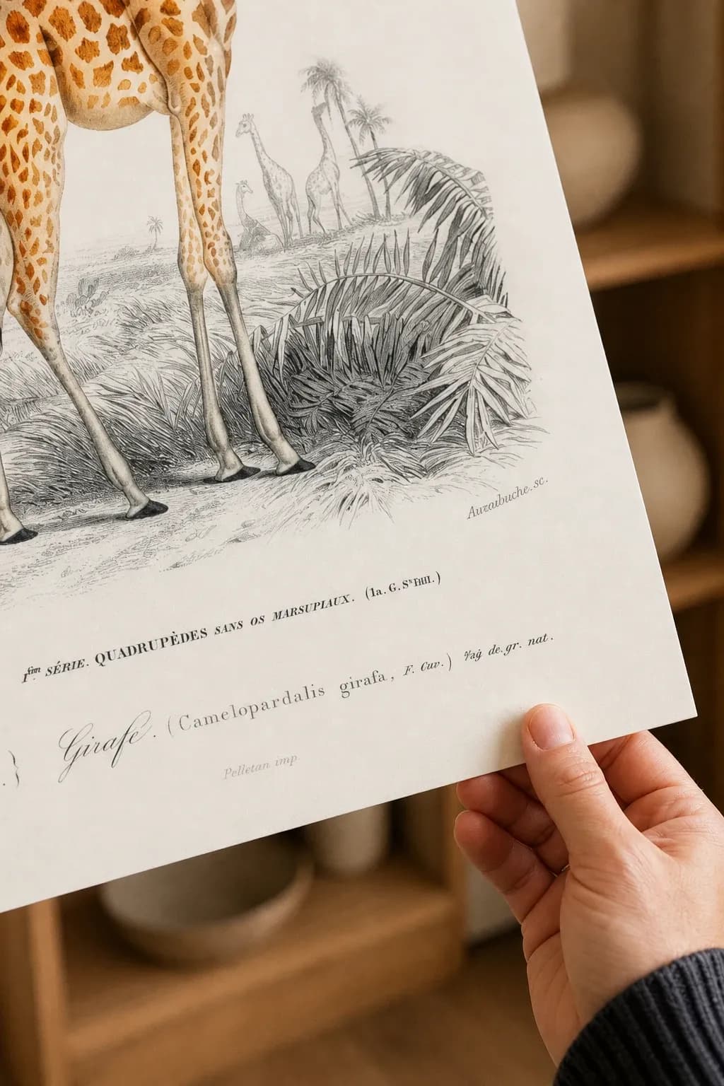 Giraffe — framed on a wall